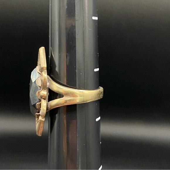 Art Deco Hematite and Brass Vintage Marquise Style Ring Silver Size 5.5Rare - Picture 9 of 16